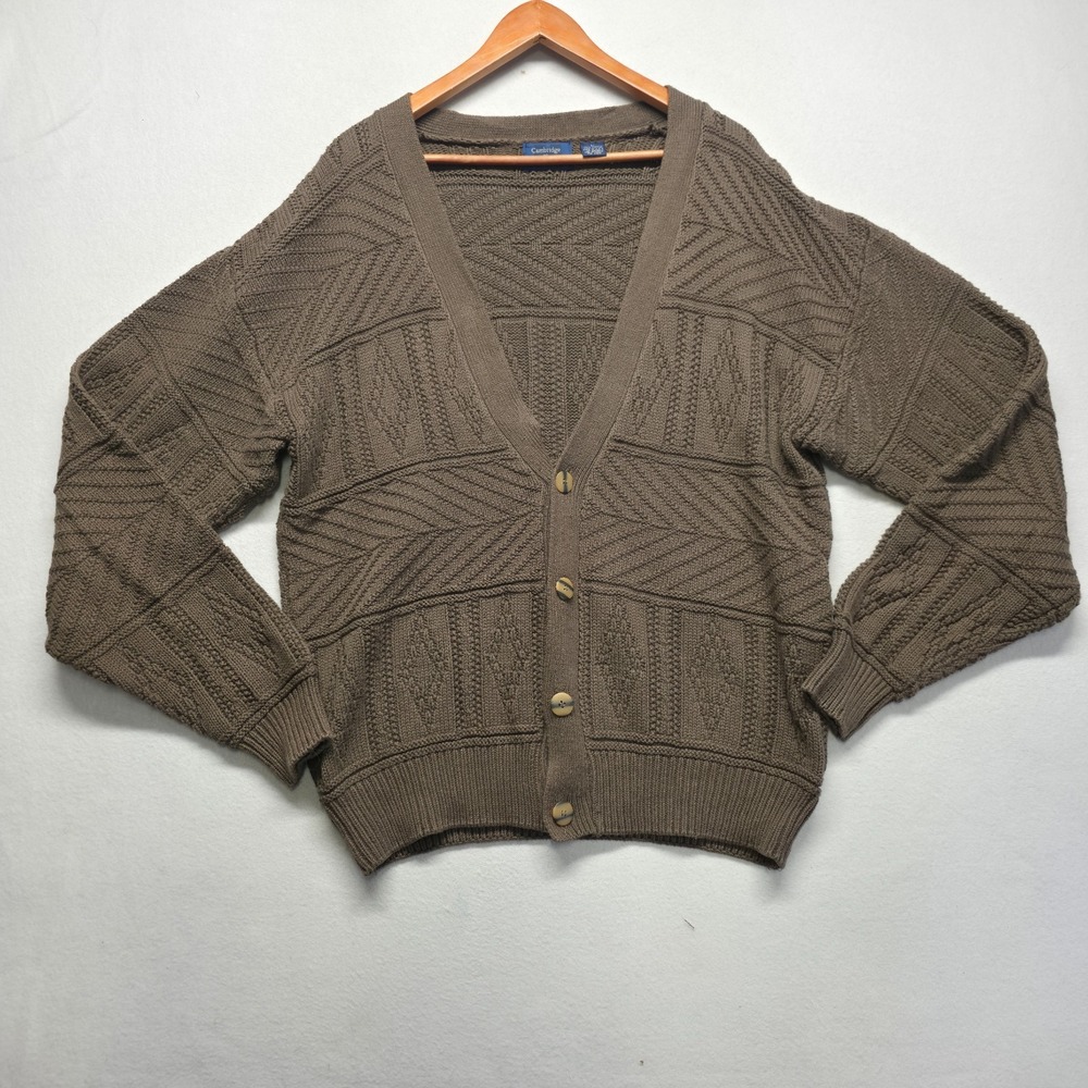 Vintage Cambridge Classics Men's Brown Textured Grandpa Cardigan Sweater Size L